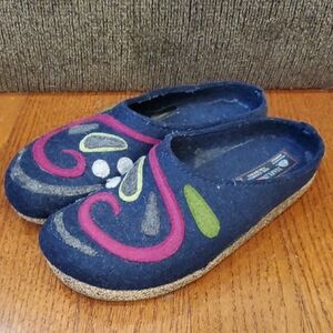Haflinger Wool Blue and Green Felt Slip-Ons Sz 9/40